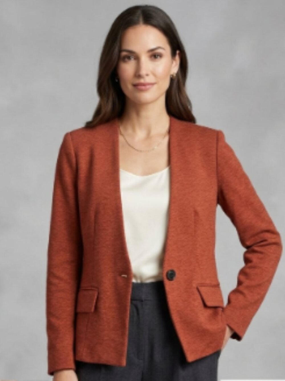 Anthropologie Cartonnier Collarless Terracotta Rust Orange Blazer Jacket Small
